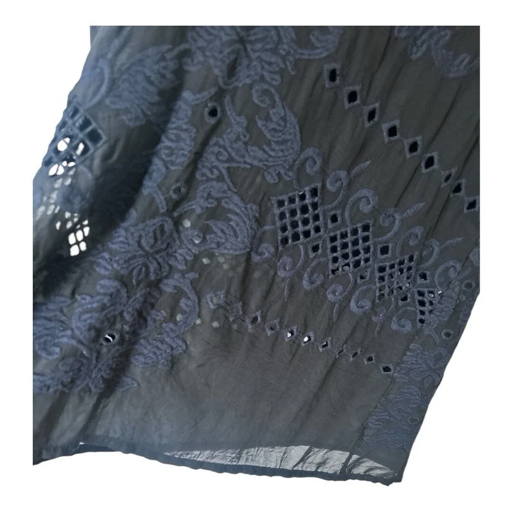 Johnny Was Sophia Top in Black Embroidered Eyelet‎ Popover Semi Sheer Boho Small